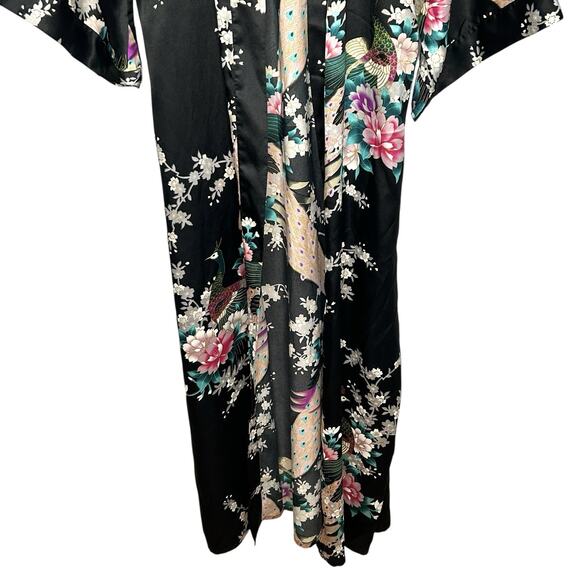 Kim + Ono Kimono Silky Maxi Robe Womens Floral Exotic Peacock Leisure Loungewear - Picture 6 of 16